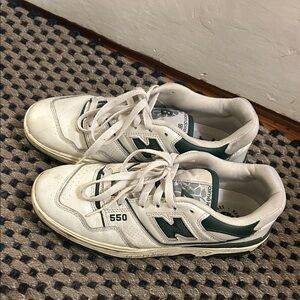 New Balance 550 White and Dark Green Sneakers